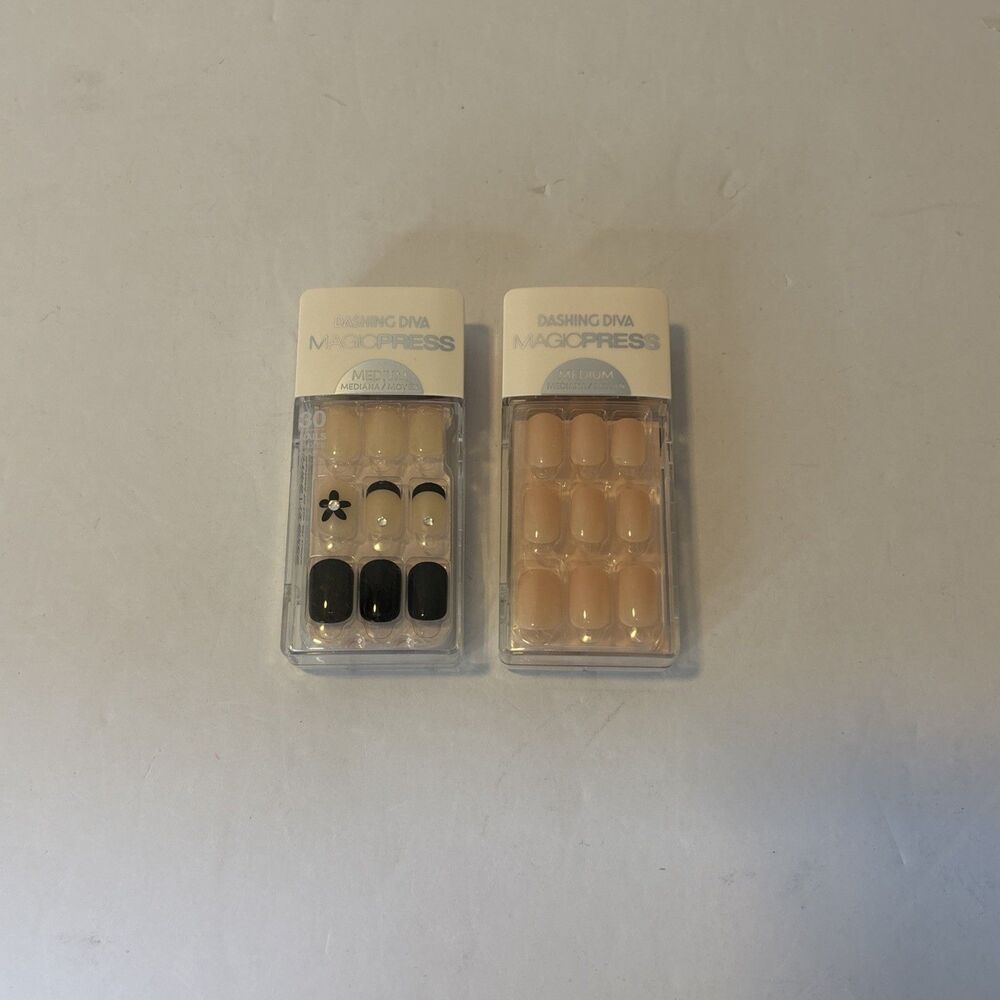Dashing Diva Magic Press Nails Lot of 2 Medium Neutral & Black